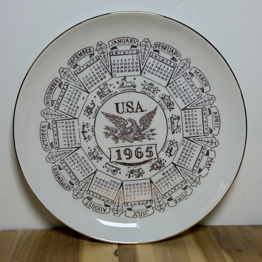 Vintage 60s Homer Laughlin 1965 Calendar Plate China 10" Americana Zodiac Decor